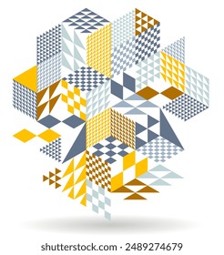 Abstract vector art with 3D isometric cubes geometric background, op art blocks with different forms isolated, polygonal graphic design, cubical theme.
