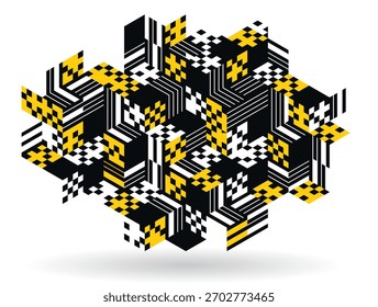 Arte vectorial Abstractas con fondo geométrico de cubos isométricos 3D, bloques de arte op con diferentes formas aisladas, Diseño gráfico poligonal, tema cúbico.