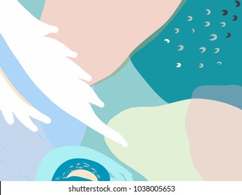 Abstract vector art background of composition texture with creative artistic naive style, various lines, colorful elements and shapes for your design, presentation, package, poster, decoration.