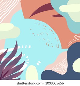 Abstract vector art background of composition texture with creative artistic naive style, various lines, colorful elements and shapes for your design, presentation, package, poster, decoration.