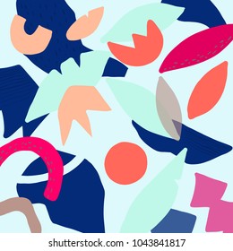 Abstract vector art background of composition texture with collage details, simple artistic forms, colorful elements and shapes for your design, presentation, package, poster, decoration.
