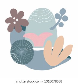 Abstract vector art background of composition texture with pastel shapes and creative artistic naive style, colorful elements and shapes for your design, presentation, package, poster, decoration.