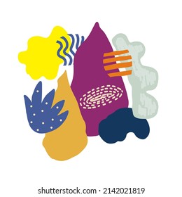 Abstract vector art background of composition texture with collage details, simple artistic forms, colorful elements and shapes for your design, presentation, package, poster, decoration.
