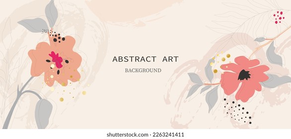 Abstract vector art background. Luxurious wallpaper in a minimalist style with gold details and botanical leaves. Vector background for banner, poster, Web and packaging.