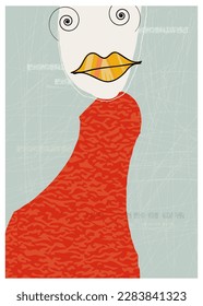 Resumen de arte vectorial, dibujo de garabatos y pintura de caras humanas. Ilustración formas geométricas mínimas. Retrato de caricatura. Arte contemporáneo moderno, diseño gráfico para obras de arte, afiche, fondo de portada