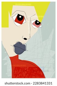 Abstract vector art, drawing doodle and paint human faces. Illustration minimal geometric shapes. Cartoon person portrait. Modern contemporary art, graphic design for artwork, poster, cover background