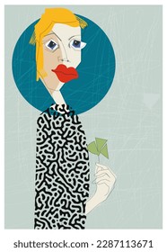 Abstract vector art, drawing doodle and paint human faces. Illustration minimal geometric shapes. Cartoon person portrait. Modern contemporary art, graphic design for artwork, poster, cover background