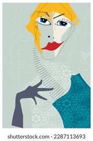 Abstract vector art, drawing doodle and paint human faces. Illustration minimal geometric shapes. Cartoon person portrait. Modern contemporary art, graphic design for artwork, poster, cover background