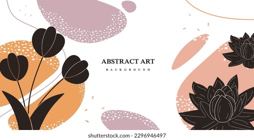 Abstrakte Vektorgrafik, floraler Hintergrund. Handgezeichnete Blumen mit organischen Formen für Umschlag, Banner, Poster, Web und Verpackung. Minimaler und natürlicher Hintergrund. bunter Vektorgrafik