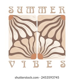 Abstract vector art illustration with hand drawn flowers composition and lettering Summer Vibes isolated on white background. Modern floral design for t-shirt printing, card or poster print