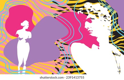 Abstract vector art illustration with the statue's silhouette. Modern vector art illustration. 