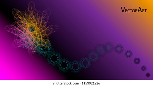 Abstract vector art line style geometric background. Futuristic flower in motion isolated on gradient. Great for posters, web, screensaver. Digital design concept.