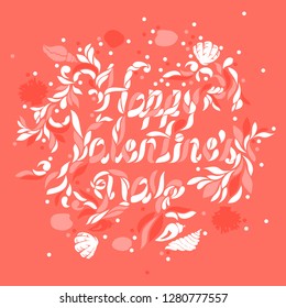 Abstract vector art on Happy Valentine's day typography design in living coral color scheme 