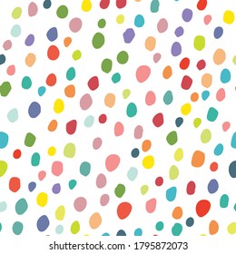 Resumen Vector Art. Arcoiris Feliz Polka Fondo. Punto de color. Color de fondo del vector rojo. Splotch de punto de tinta de semitono. Blob De Moda Sin Maravillas. Burbuja de bebé de patrón pequeño. Nacimiento aleatorio negro.