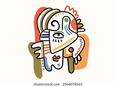 Abstract vector art reminiscent of Picasso's Cubism, portraying human facial portraits with bold black lines.