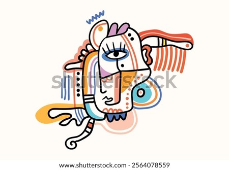 Abstract vector art reminiscent of Picasso's Cubism, portraying human facial portraits with bold black lines.