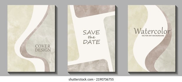 Abstract vector art watercolor background for brochure, flyer, cards, poster, banner, and cover design. Hand draw premium luxury set.  Modern pastel colors pattern. Stone decor. Poster collection. 