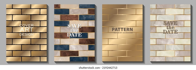 Resumen de fondo de acuarela de arte vectorial para folletos, volantes, tarjetas, afiches, banner y diseño de portada. Juego de lujo premium con dibujos a mano. Textura de piedra y patrón oro. Colección moderna de portada.	