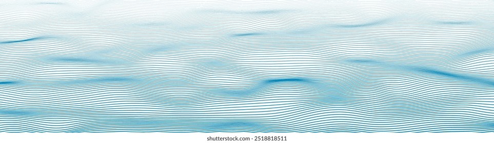 Vetor abstrato fundo artístico, design limpo. Onda fluente com curvas dinâmicas e linhas suaves. Padrão vetorial moderno, efeito de água ondulada, superfície calma do oceano, ondulação tranquila.