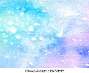 Abstract vector artistic water background for design, card, wallpaper, poster, template, scrapbook, decoration, print. Watercolor white blue violet green splatter hand drawn decorative winter banner