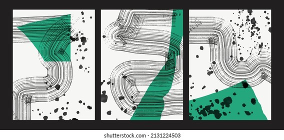 Abstract vector artwork. Brush stroke, watercolor splash and splatter, rake texture. Hand painted, drawing. Black and white. 