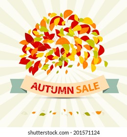 Abstract Vector Autumn Sale Illustration with Leaves on Retro Background 