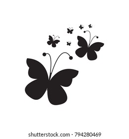 Abstract vector backdrop with butterflies design. Free butterflies in black color and flow of insect butterflies illustration