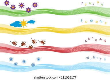 abstract vector backdrop design with colorful season symbols isolated on white background