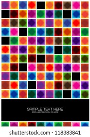 abstract vector backdrop design with colorful gradient square tiles and frame for your text isolated on black background