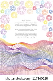 abstract vector backdrop design with flowers and waves in silhouette and place for your text isolated on white background