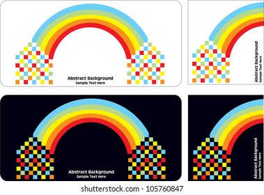 abstract vector backdrop design with funny checkered house icons and colorful rainbow isolated on black and white