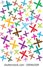 abstract vector backdrop design with funny colorful emotive figures isolated on white background