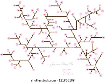 abstract vector backdrop design with japanese cherry tree in bloom and place for text isolated on white background