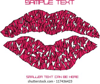 abstract vector backdrop design with pink lips made of triangles isolated on white background and place for your text