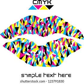 abstract vector backdrop design with pop art lips in print colors isolated on white background