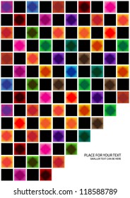 abstract vector backdrop design with symmetrical gradient squares in rainbow colors and place for your text