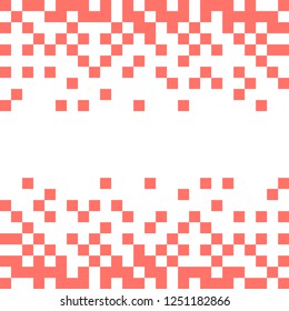 Abstract vector backdrop with white pixels on living coral color.