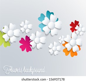 Abstract vector background with 3d paper flowers. 