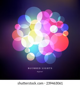 Abstract vector background with accumulation of circles in the middle of illustrations. Blurred Lights. 