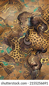 abstract vector background with African motifs in yellow sandy brown colors. Imitation of traditional texture for design and creativity.
