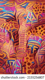 abstract vector background with African motifs in yellow sandy brown colors. Imitation of traditional texture for design and creativity.