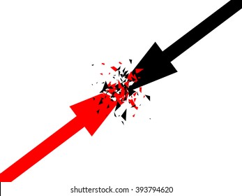 Abstract vector background with arrows. Two opposite forces clashing. Confrontation concept vector design