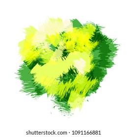 Abstract vector background with artistic brush strokes in green and yellow colors isolated on white background