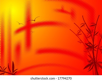 abstract vector background in asian style with bamboo silhouettes