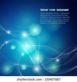 Abstract vector background with balls and lines in blue colors