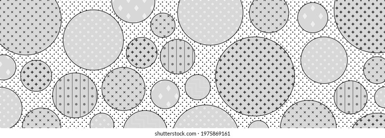 Abstract vector background, banner. Circles of different sizes and textures, shades of gray.