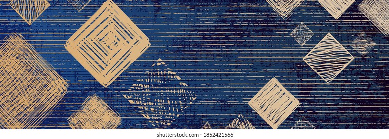 Abstract vector background, banner. Irregular squares of different sizes. Pencil drawing.