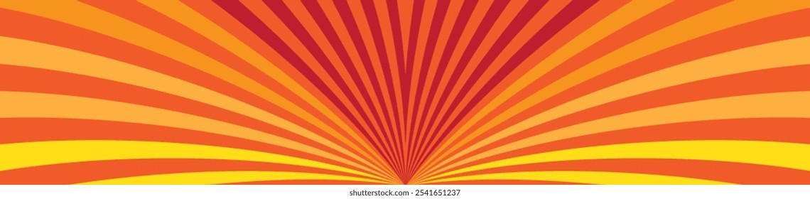 Abstract vector background in banner style, curved stripes and warm colors, like bright rays of the sun at sunset