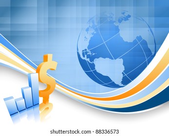 abstract vector background with bar graphs and globe. Eps10