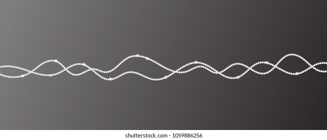 Abstract vector background with beautiful 3D shiny natural white pearl garlands of beads. Set for celebratory design, Christmas decorations. wedding theme. Vector illustration